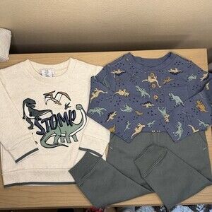 NWOT 3 Piece Tommy Bahamas Boys Hoodie/ Shirt/Jogger 9-12Mo Maroon Blue Dino